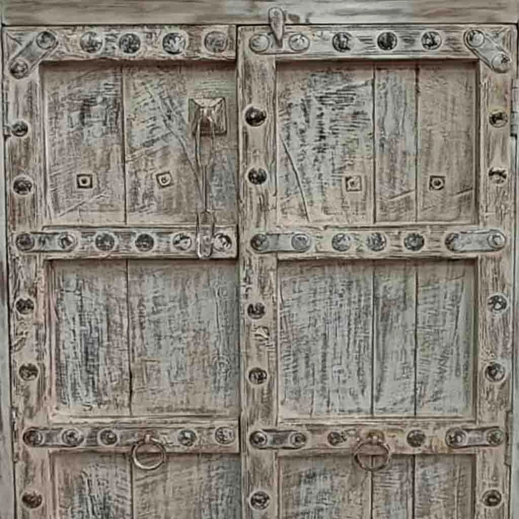 Armadio in legno con finitura artigianale marrone, 120x46x170h cm