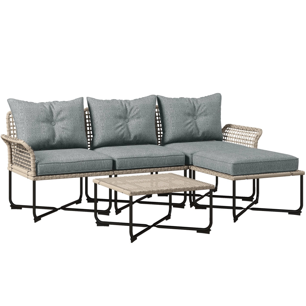 Set Giardino 5 Pezzi in Rattan con Sedie e Tavolini ¨C zephmum ¨C Grigio