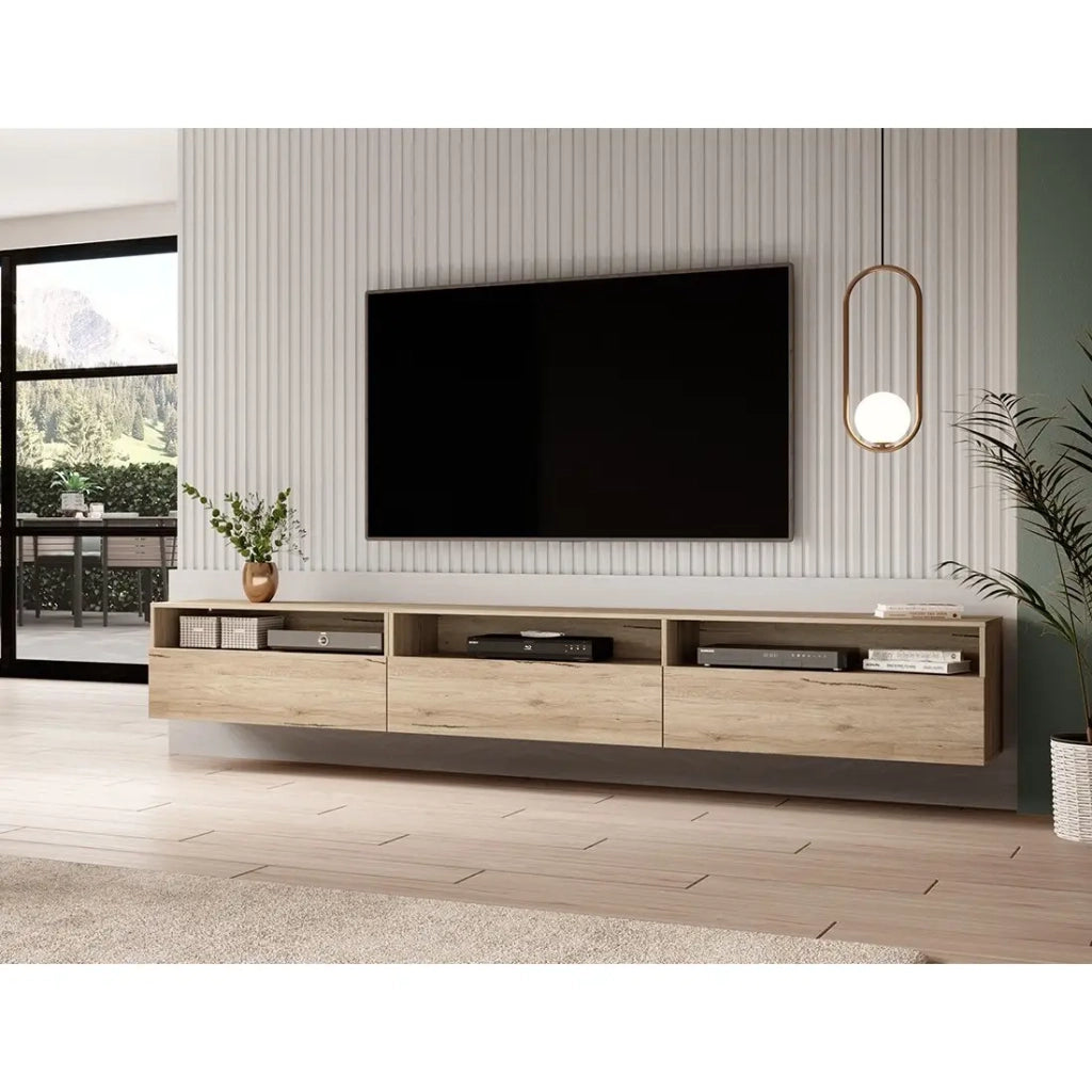 Mobile TV XL RAMOS – 270 cm – Rovere – 3 ante ribaltabili e 3 vani – Da appoggiare o da appendere