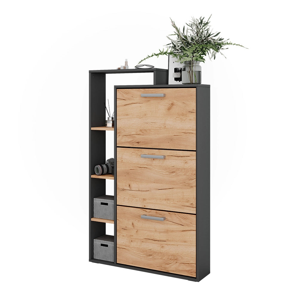 Vicco Scarpiera da ingresso Quercia dorata/antracite 80 x 128.3 cm con 3 scomparti pieghevoli
