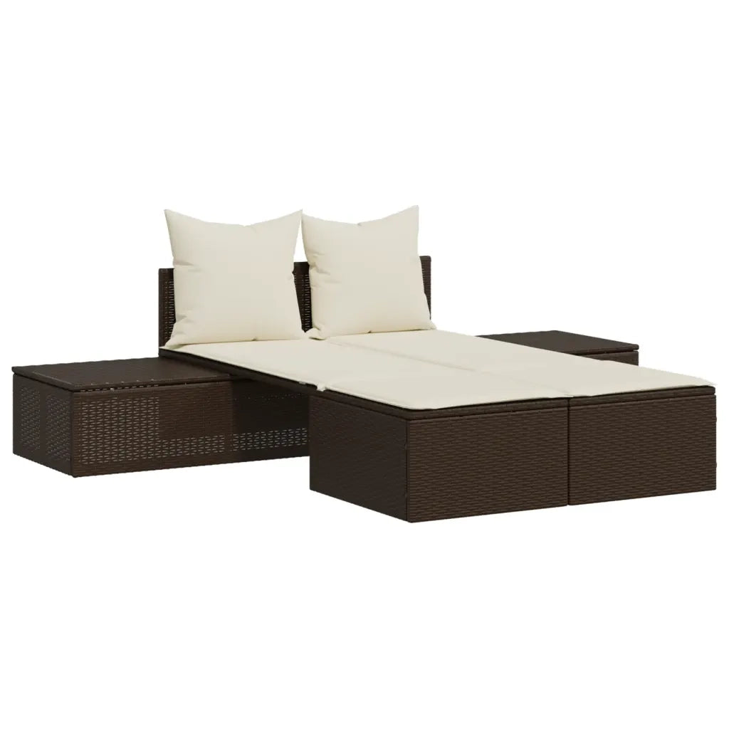 Lettino Prendisole | Sdraio da giardino | Lettino da sole con Cuscini Marrone in Polyrattan
