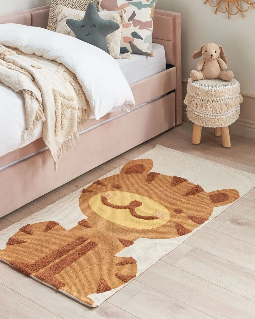 Tappeto per aree multicolore in cotone e poliestere 80 x 150 cm con stampa tigre, per la stanza dei giochi dei bambini.
