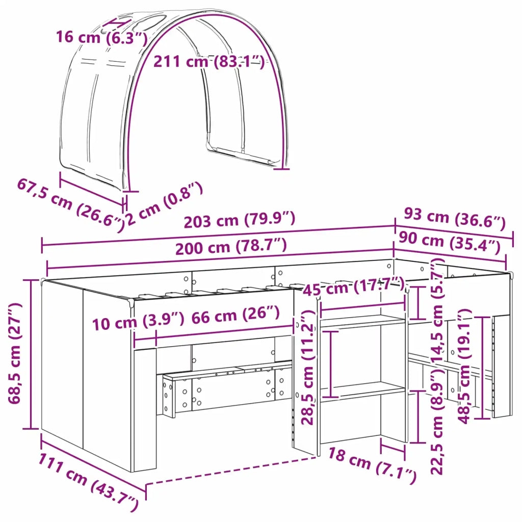 Letto Alto per Bambini con Tunnel 3 pz Rovere Sonoma e Nero 3423544