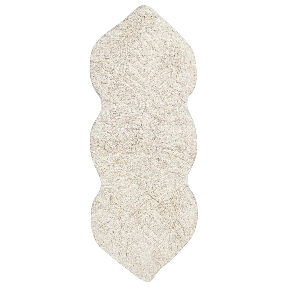 Tappeto da bagno Beige Cotone 150 x 60 cm Forma irregolare Motivo decorativo Tappeto da bagno Accessori da bagno Design moderno