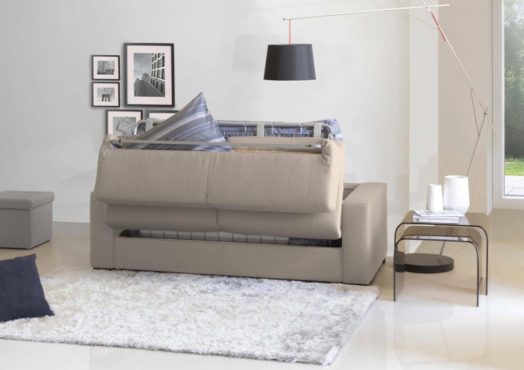 Divano Letto Alibabah, Divano ad angolo, Made in Italy, SofÒ  con apertura girevole, con Penisola contenitore Sinistra, con Braccioli standard, cm 280x95h85, Tortora