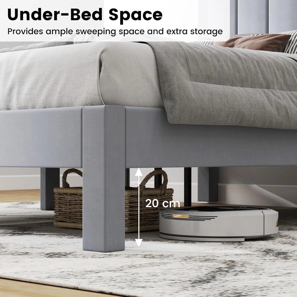 Struttura Letto 211 x 141 CM con Testata Imbottita, Rete a Doghe in Legno, Spazio Sotto il Letto, Montaggio Facile, Grigio