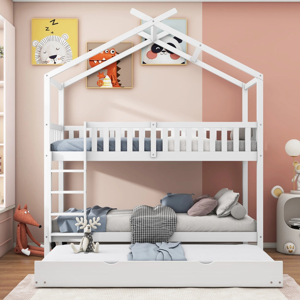 LETTO a castello estraibile 90x200 cm legno massello bianco