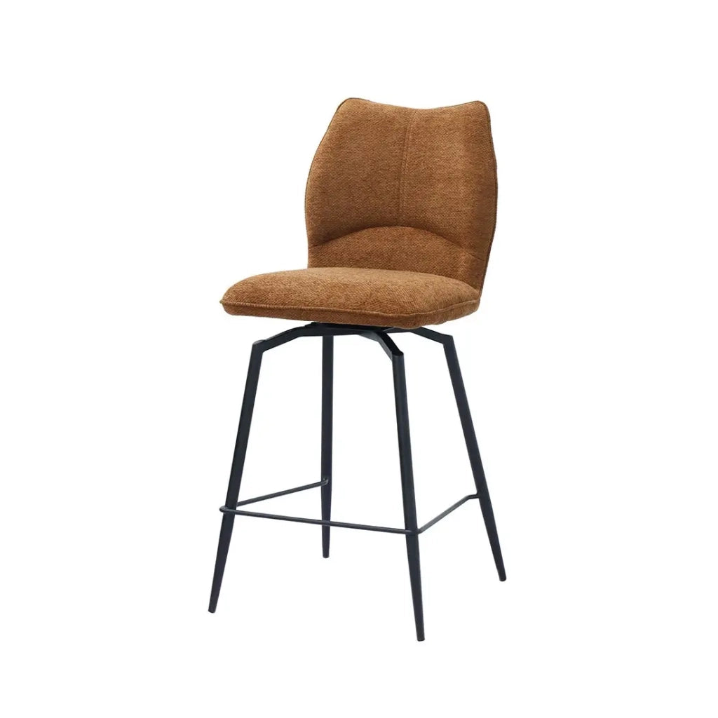 Sedia da banco girevole CROFT – Tessuto marrone ruggine – Gambe in metallo nero – Altezza 103 cm – Stile design/industriale