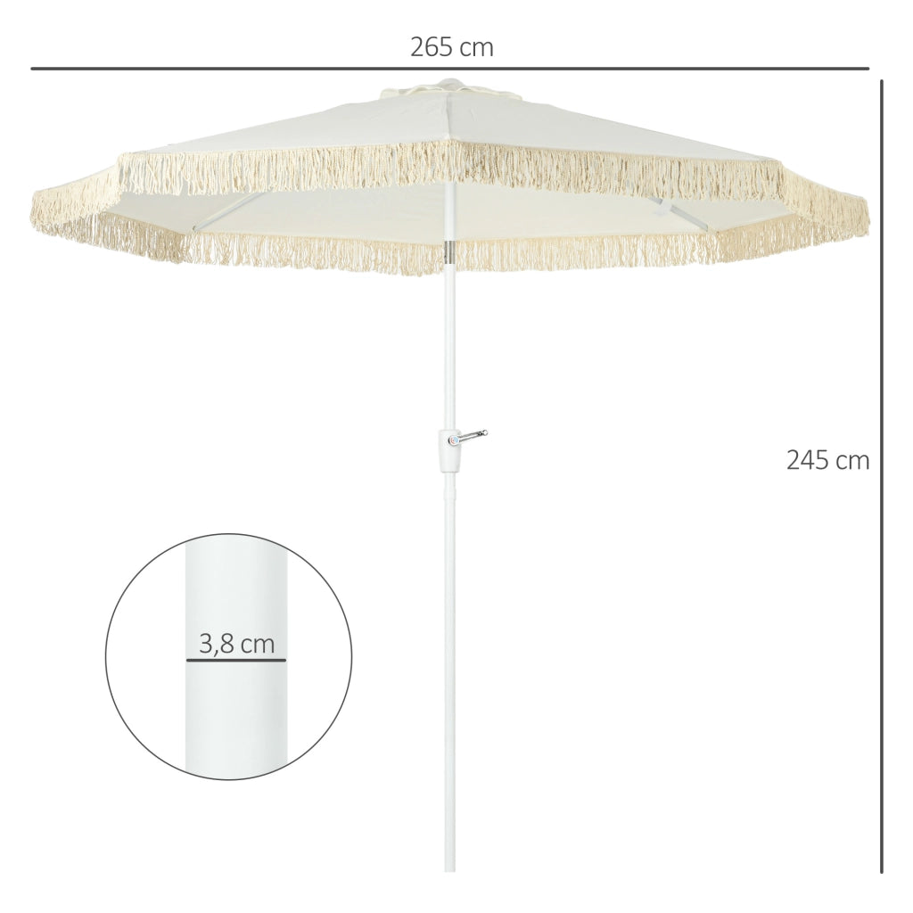 Ombrellone da giardino inclinabile con frange e manovella ¨C zephmum ¨C ? 265x245 cm Bianco