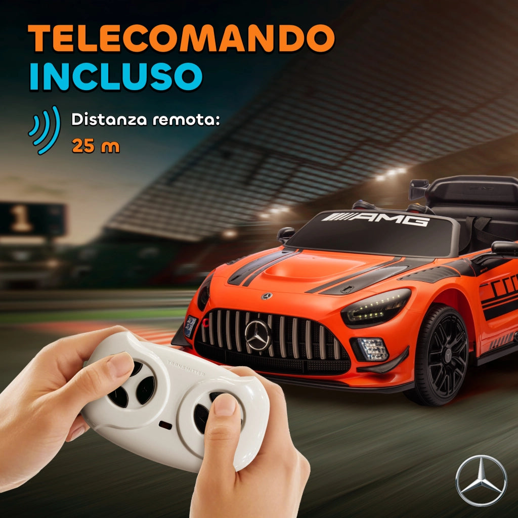 Macchina Elettrica Bambini 3-8 Anni Licenza Ufficiale Mercedes AMG 12V con Telecomando Luci LED Arancione