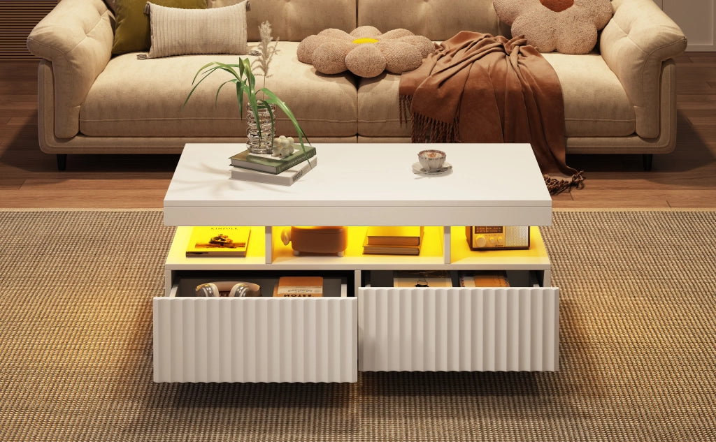 TAVOLINO DA SALOTTO 100 x 50 x 45 cm Bianco in truciolare con LED