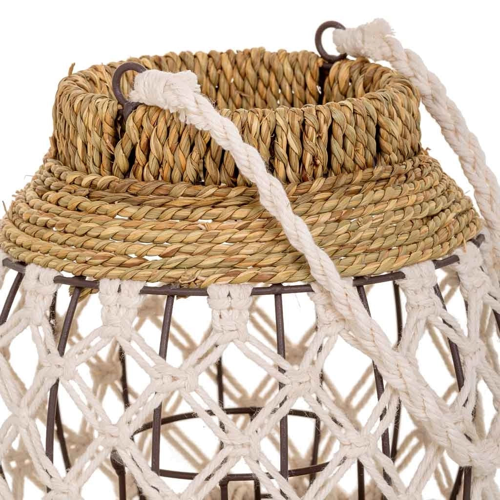 Lanterna in cotone intrecciato e fbira naturale marrone 15x24x28h
