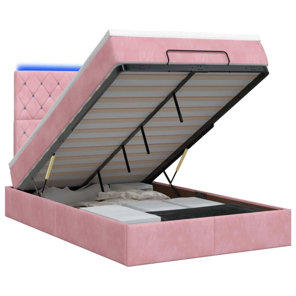 Letto Ottomano con Materasso e LED Rosa 120 x 200 cm Velluto 3458228