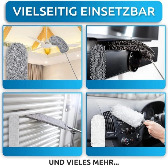 Piuma da polvere, estensibile a 2,45 m, set completo, spazzola con manico telescopico, pennello magico per tutti i tipi di superfici in tessuto, setole microfibra