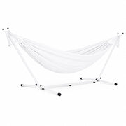 Amaca Brasiliana Con Supporto In Acciaio Altezza Regolabile Telo Cotone Da Esterno Per Giardino Balcone Piscina 100 x 110 x 265 Cm Bianco