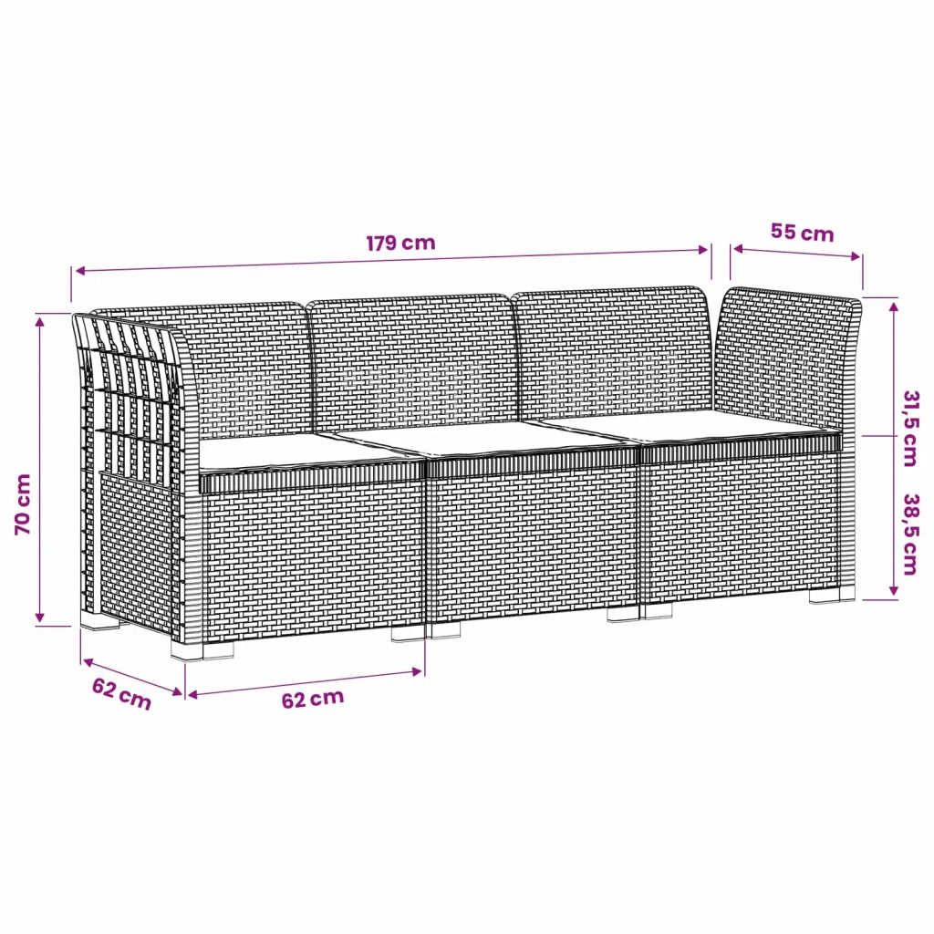 Divano da giardino 3 posti con cuscini in look rattan PP 3443830