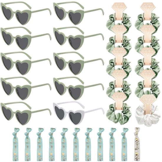 Set di accessori per feste di nozze 31 pezzi - Occhiali da sole a forma di cuore - Fiori da capelli - Bracciali - Collane da sposa - Ideali per le feste - Accessori da festa
