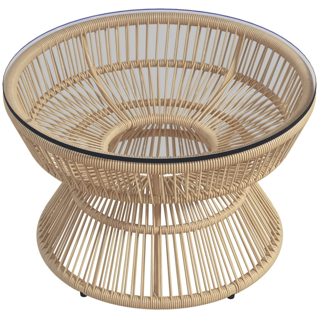 Tavolino da caff¨¨ rotondo da giardino ¨C Xylo ¨C Effetto rattan vetro temperato ?60x37H