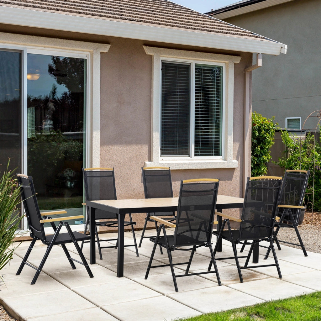 Set Sedie da Giardino Pieghevoli ¨C zephmum ¨C Nero, Texteline, 7 Pezzi