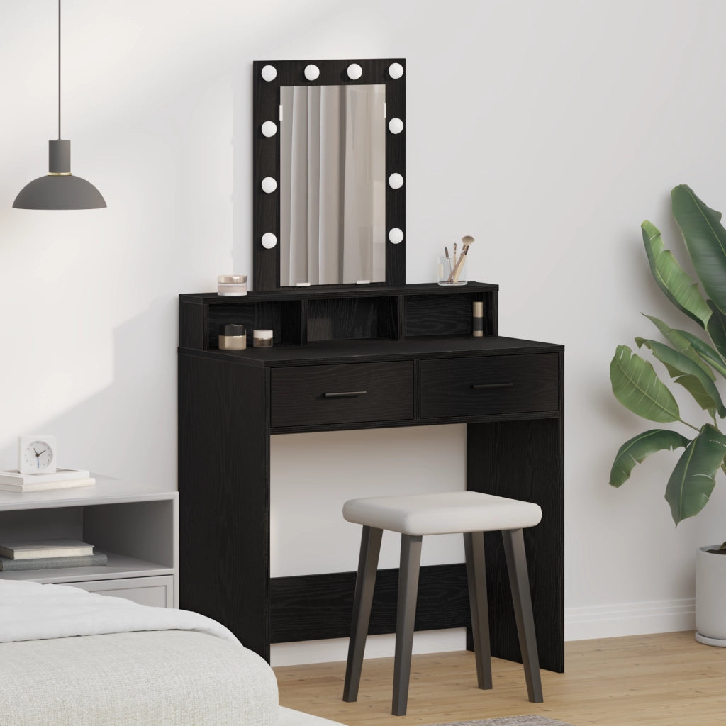 Tavolo da Trucco  con Luci LED, Nero Rovere, 79x41x140 cm