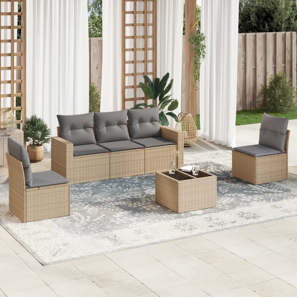 Set Divano da Giardino 6 pz con Cuscini Beige in Polyrattan 3251136