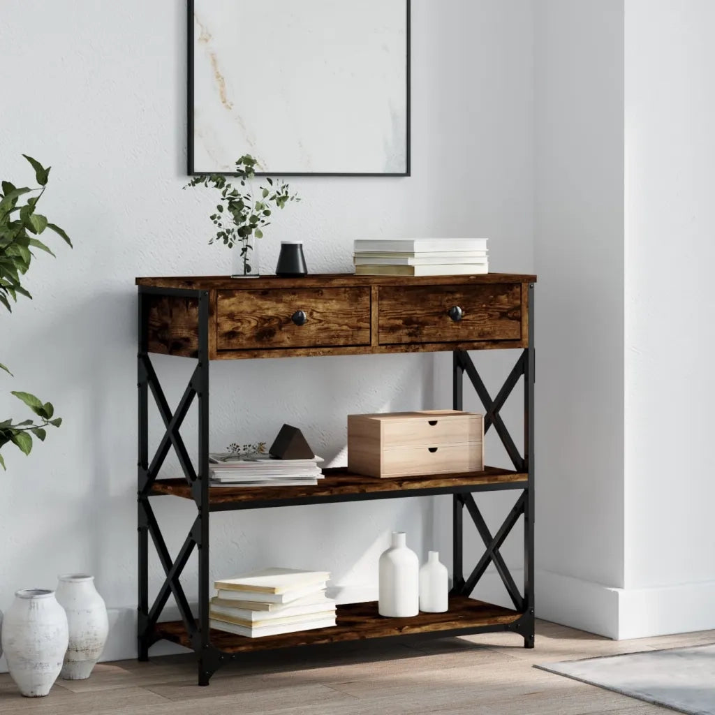 Tavolino Consolle | Tavolo d'Ingresso Rovere Fumo 75x28x75 cm in Legno Multistrato