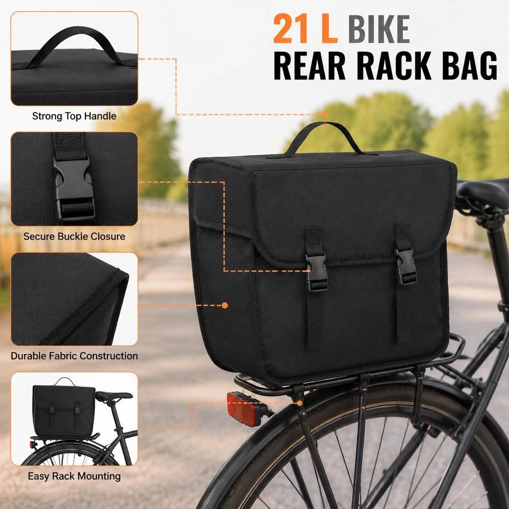Bicycle Pannier For Luggage Rack, Waterproof, 21 L, Black