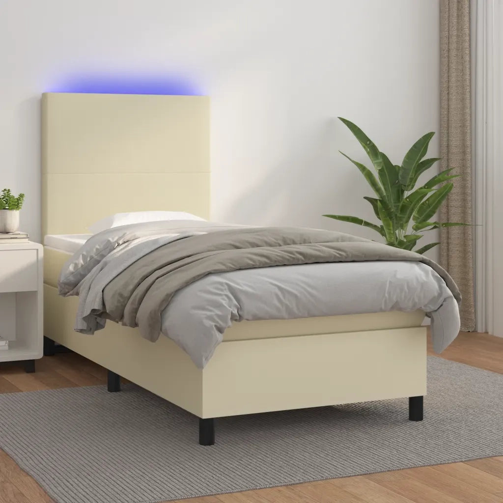 Giroletto a Molle con Materasso e LED Crema 80x200cm Similpelle cod mxl 62386
