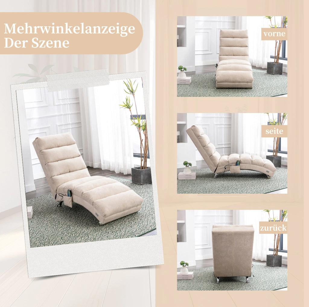 Chaise longue massaggiante beige con vibrazione e tasca laterale