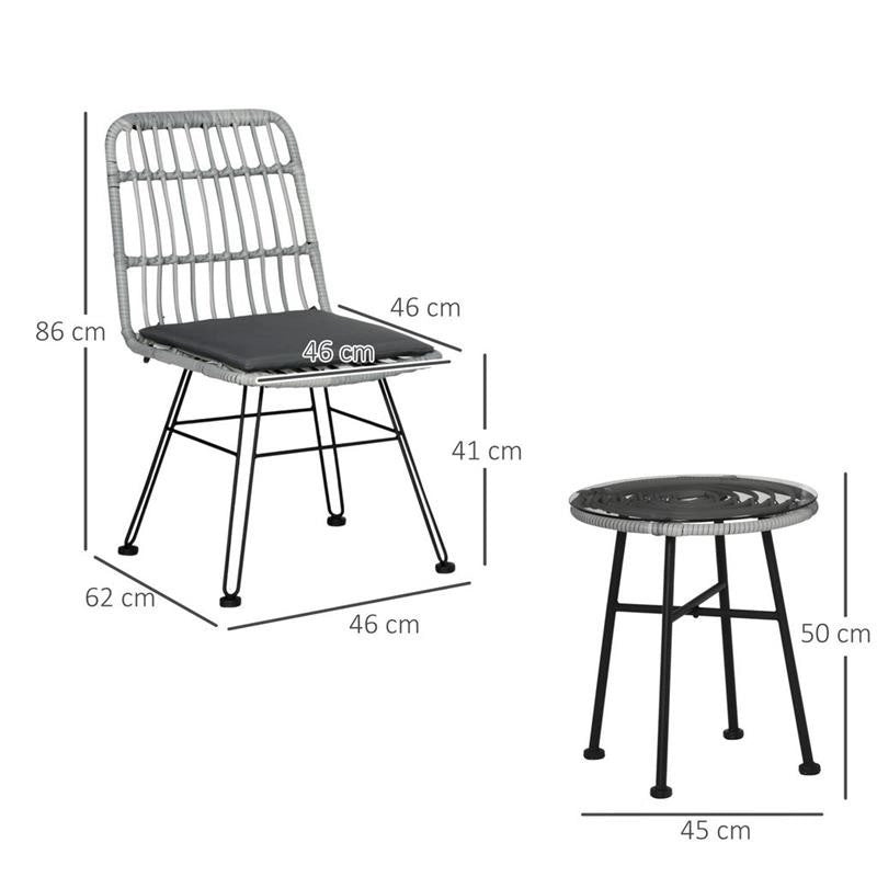SET MOBILI DA GIARDINO CON TAVOLINO E SEDIE IN RATTAN POILESTERE E ACCIAIO PER ESTERNI GRIGIO
