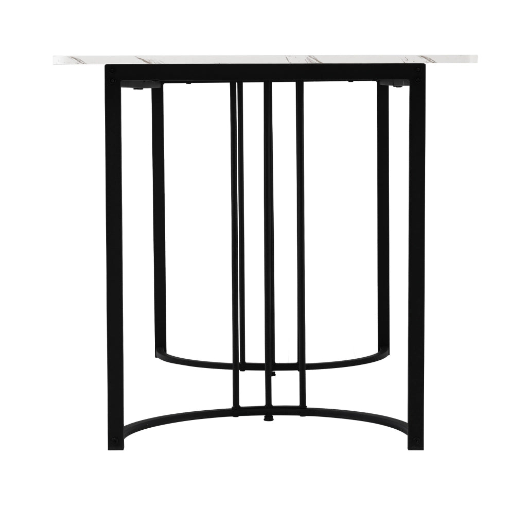 Set tavolo e 4 sedie 140x80 cm in MDF bianco e metallo nero, 5 pezzi