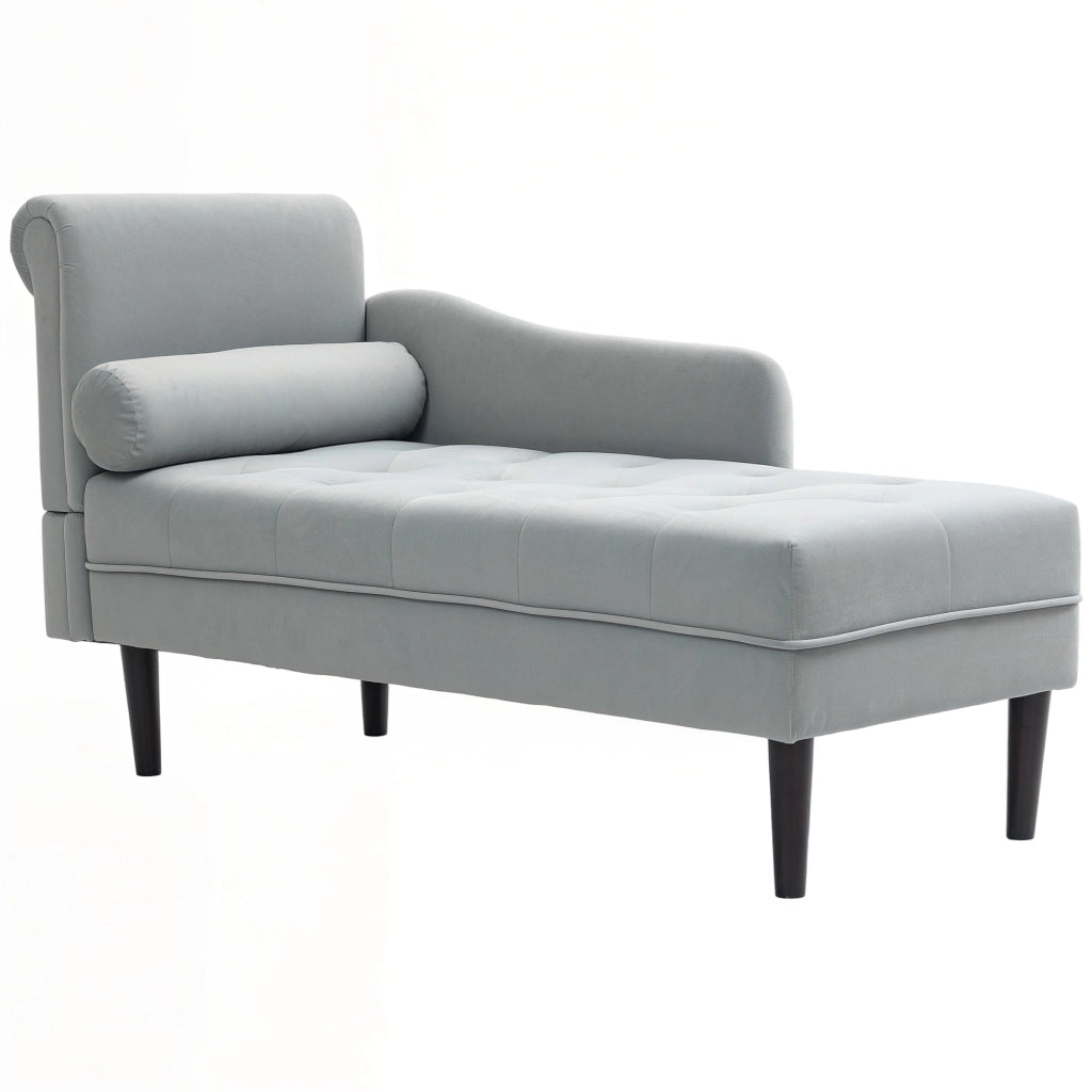 Chaise Longue con Rivestimento Trapuntato Effetto Velluto Grigio, in Legno Massello e Spugna, 146x61x82.5 cm