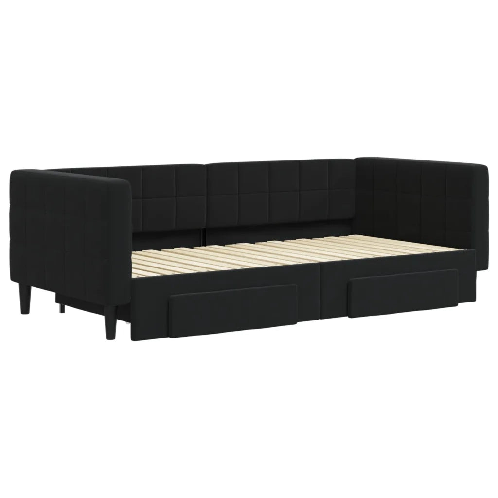 Divano Letto Estraibile con Cassetti-Sofa Letto-Daybed Nero 90x190 cm in Velluto 717447