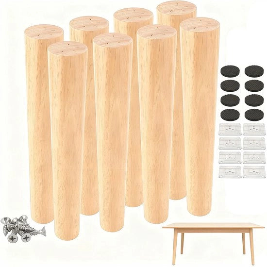 Piedi per mobili in legno da 30 cm - Set di 8 - Piedi robusti per tavolo - Piastra antiscivolo - Peso massimo di carico 300 kg - Piedini per mobili