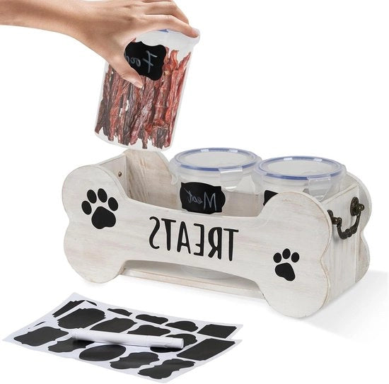 Scatole di Deposito in Legno Erettile per Cibo per Cani e Gatti - Set di 3
