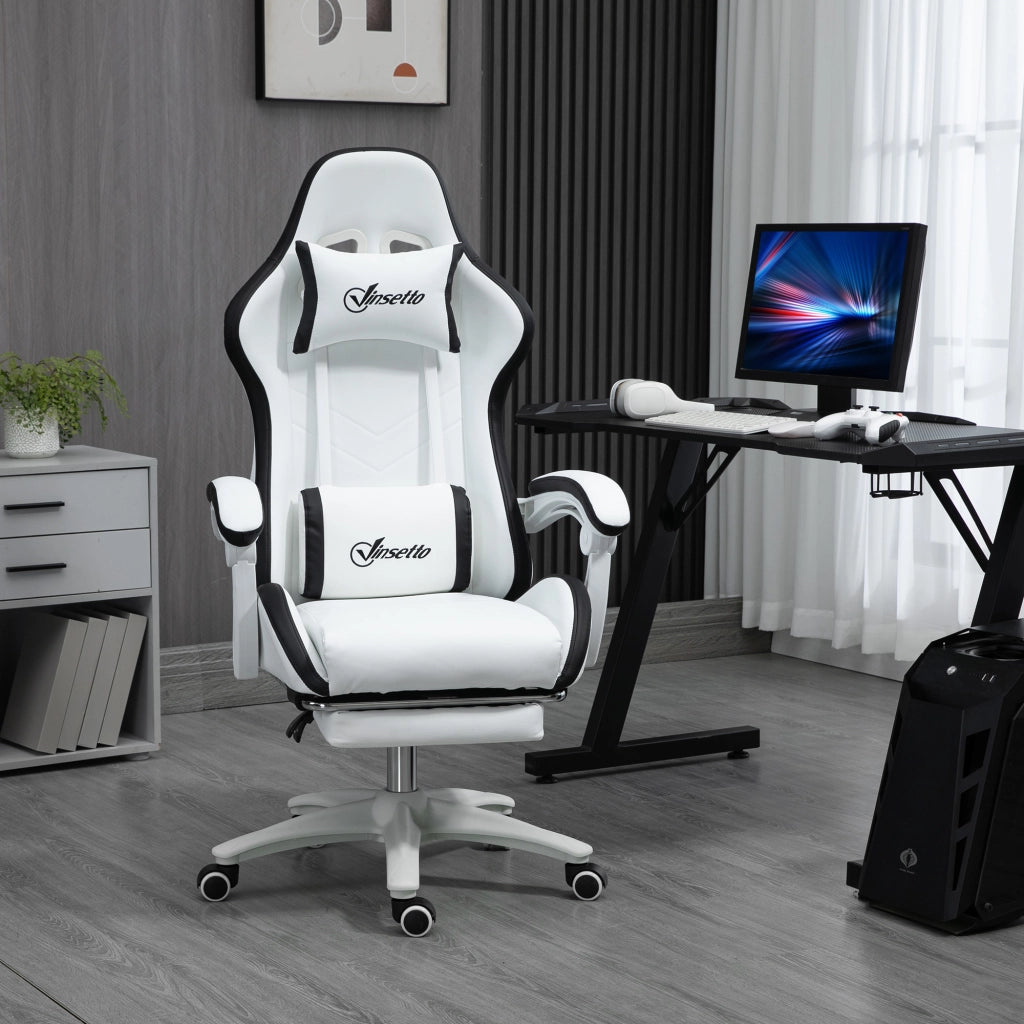 Sedia Gaming ¨C zephmum ¨C Bianco e Nero, Schienale Regolabile, 65x65x121-129 cm