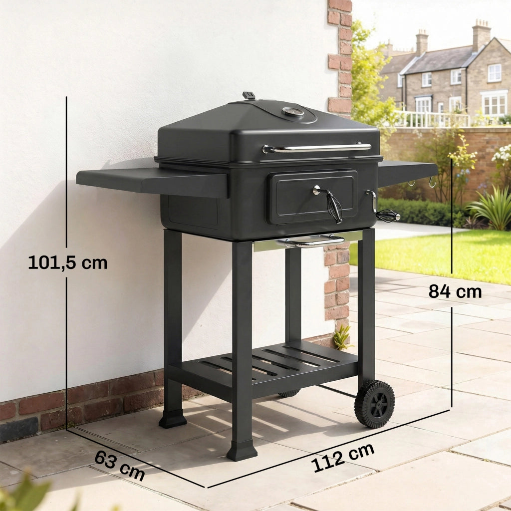 Barbecue a Carbone con Griglia Ventilazione e Ruote ¨C zephmum ¨C Grigio 60x45x90 cm
