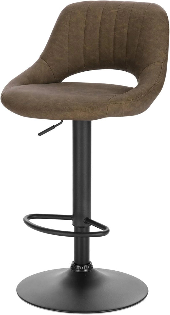 Set di 4 Sgabelli da Bar Cucina Sedia Alta da Sala Pranzo in Simipelle Regolabile e Girevole a 360° con Schienale Poggiapiedi Marrone scuro 0668BY-4