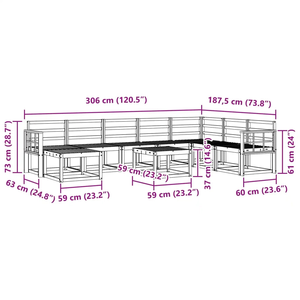 Set di divani da esterno 9 pcs Bianco Legno di Acacia Massello 3388093