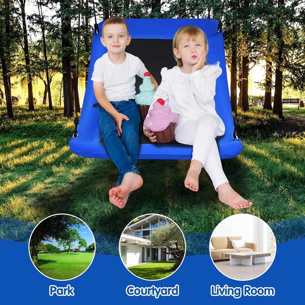 Altalena con corde regolabili, altalena per bambini e adulti, 150 cm x 80 cm, altalena da giardino fino a 150 kg, per interni ed esterni (blu)