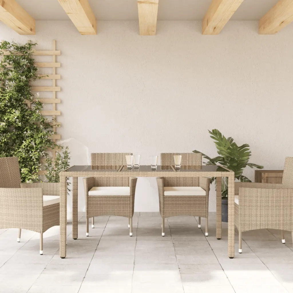 Tavolo da Giardino Piano in Vetro Beige 150x90x75 cm Polyrattan 365533