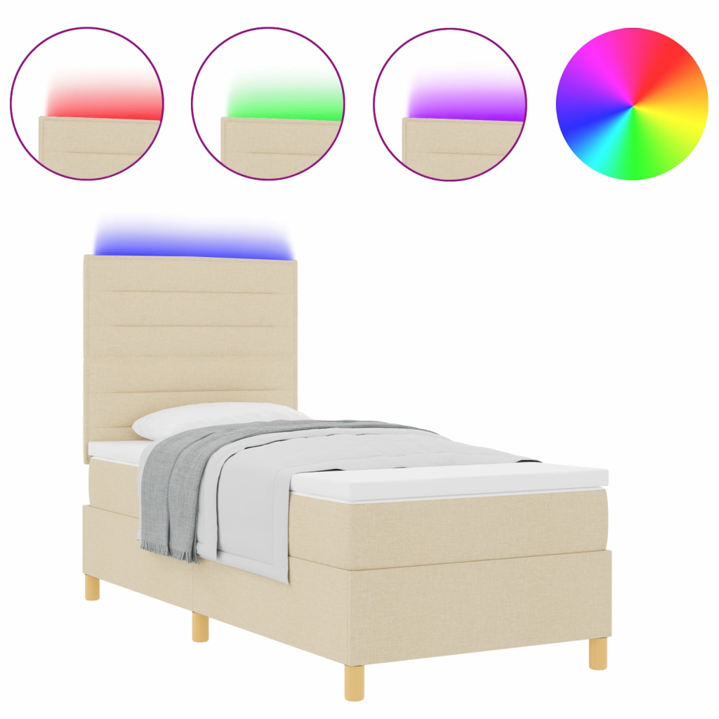 Letto Box Spring con Materasso & LED Panna 100x200 cm Tessuto