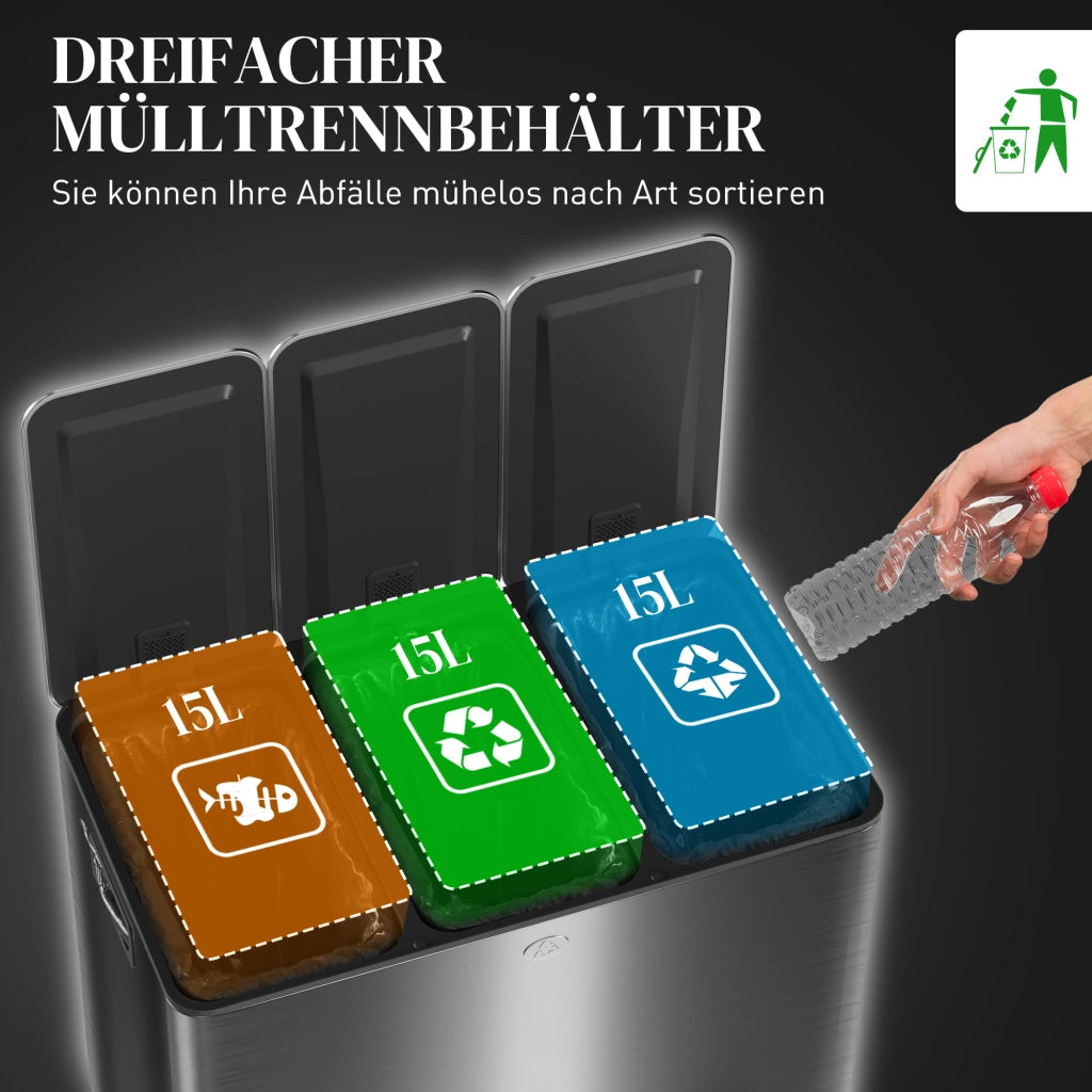Cestino per Rifiuti con 3 Scomparti 20L ¨C Zephmum ¨C Nero