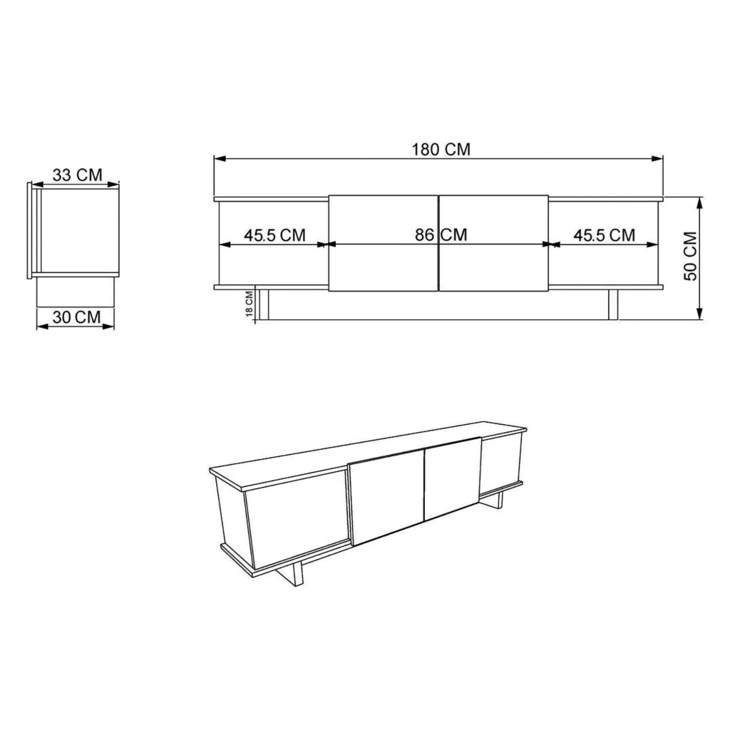 Clusone, Mobile Porta tv un Ripiano, 180x33x50h cm Beige Marmo
