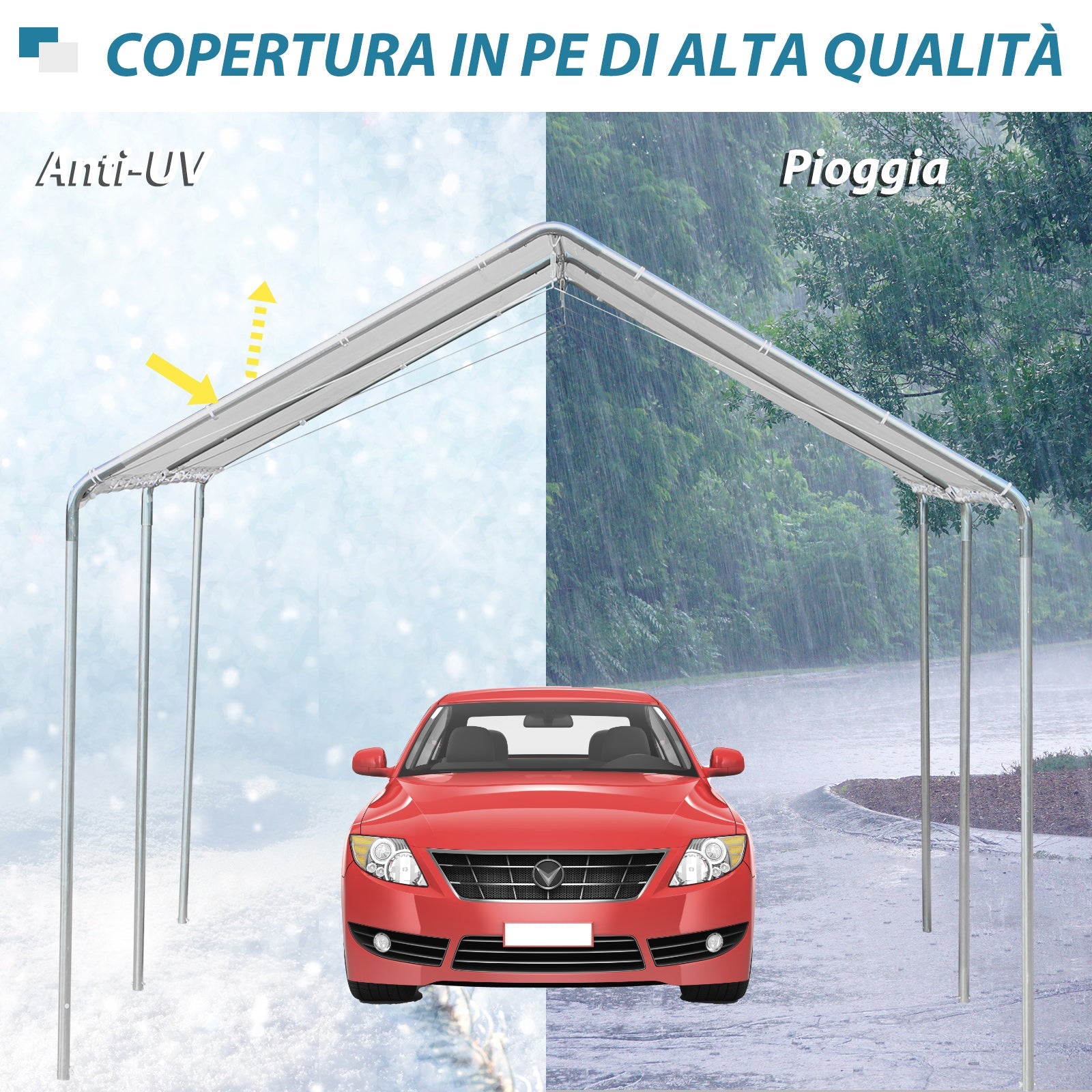 Tendone per Auto 5.95x2.9x2.6m in Acciaio Zincato Bianco