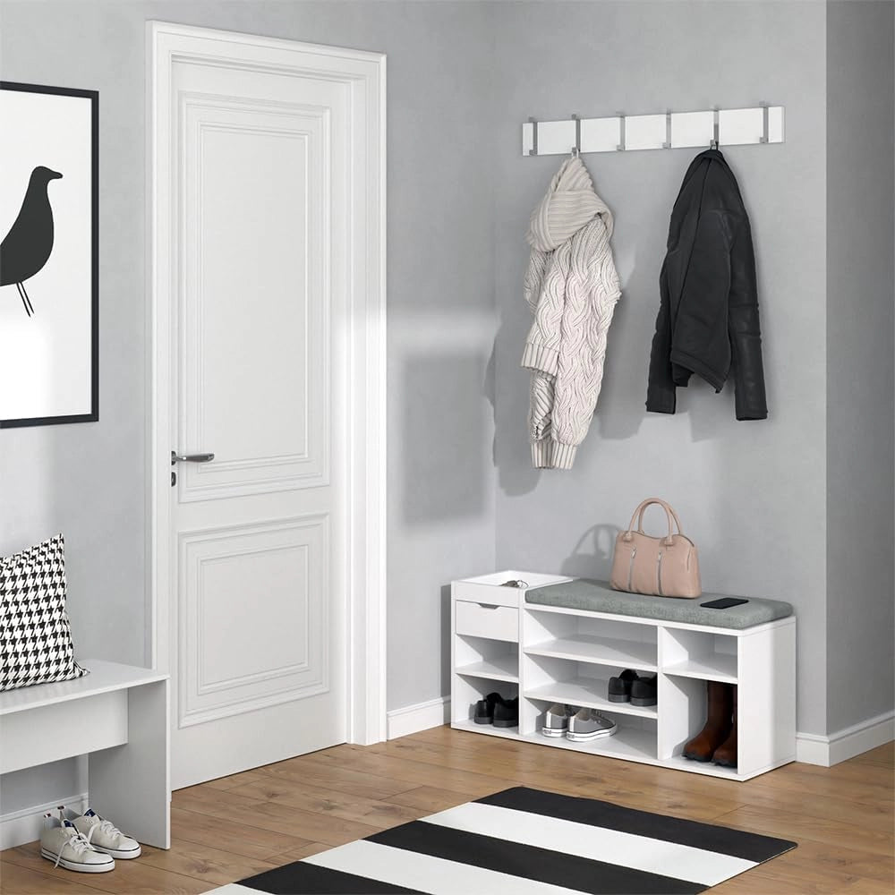 Vicco Panca scarpiera da ingresso Eleon, Bianco, 101.1 x 45 cm, utilizzabile per riporre le scarpe e come seduta