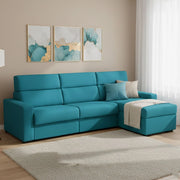 Celleno, Divano Letto con Penisola Sfoderabile Made in Italy, 280x160 cm Azzurro