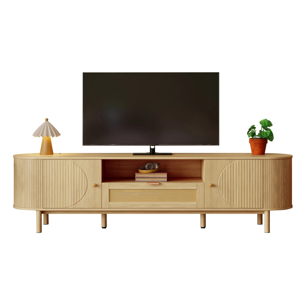 Mobile TV 175x36x51 cm; design curvo con passacavi; MDF; colore naturale