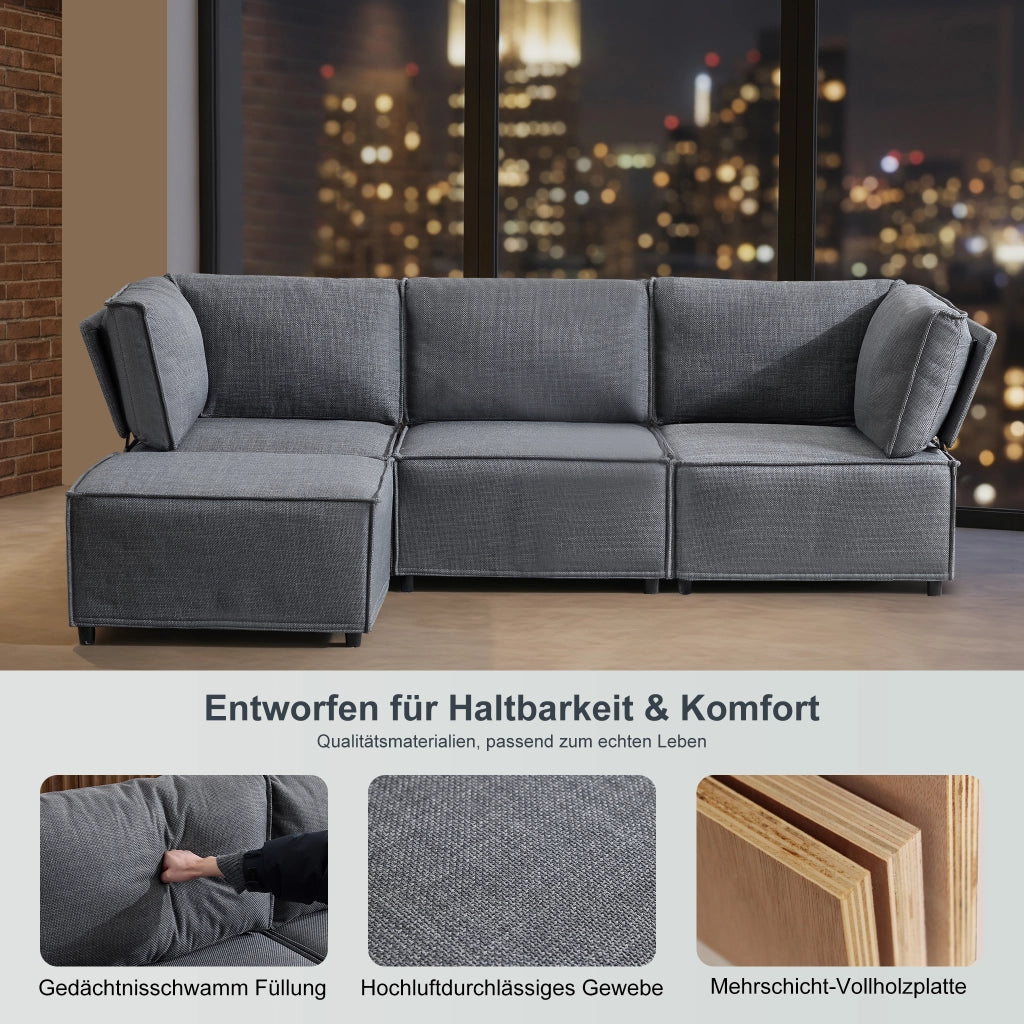 Divano modulare convertibile con seduta confortevole e struttura stabile in tessuto grigio scuro 238 × 154 × 75 cm
