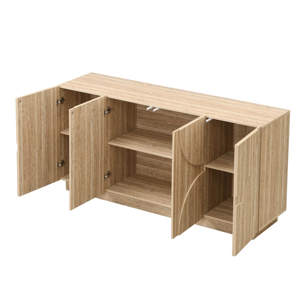 Sideboard in legno naturale 160x40x80 cm con ante a molla e ripiani regolabili